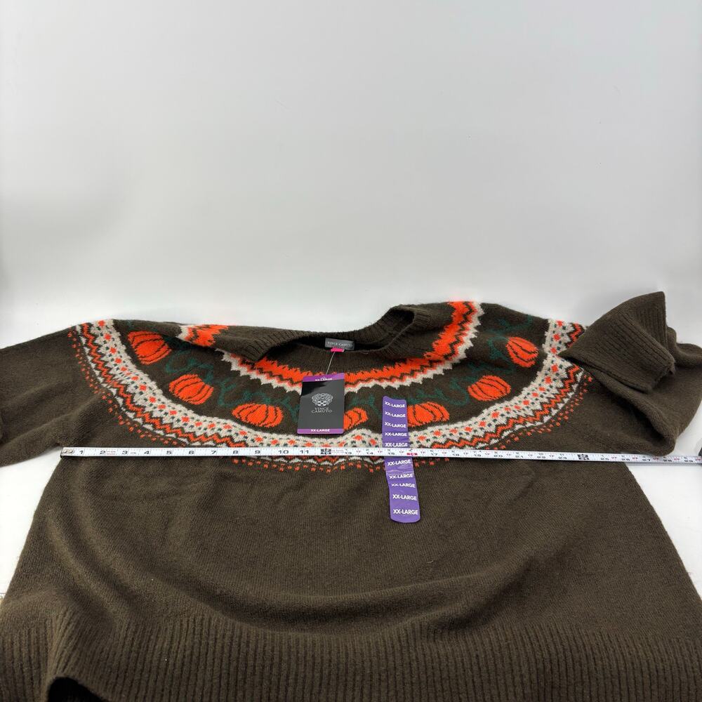 Pumpkin Fall Sweater Vince Camuto Womens XXL Thanksgiving Fair Isle Crewneck - Picture 5 of 16
